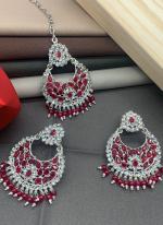 Maroon Meenkari Earrings With Maang Tikka